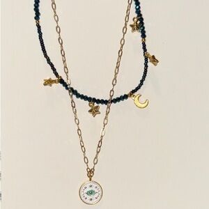 Gold and Navy Blue Layered Necklace Set